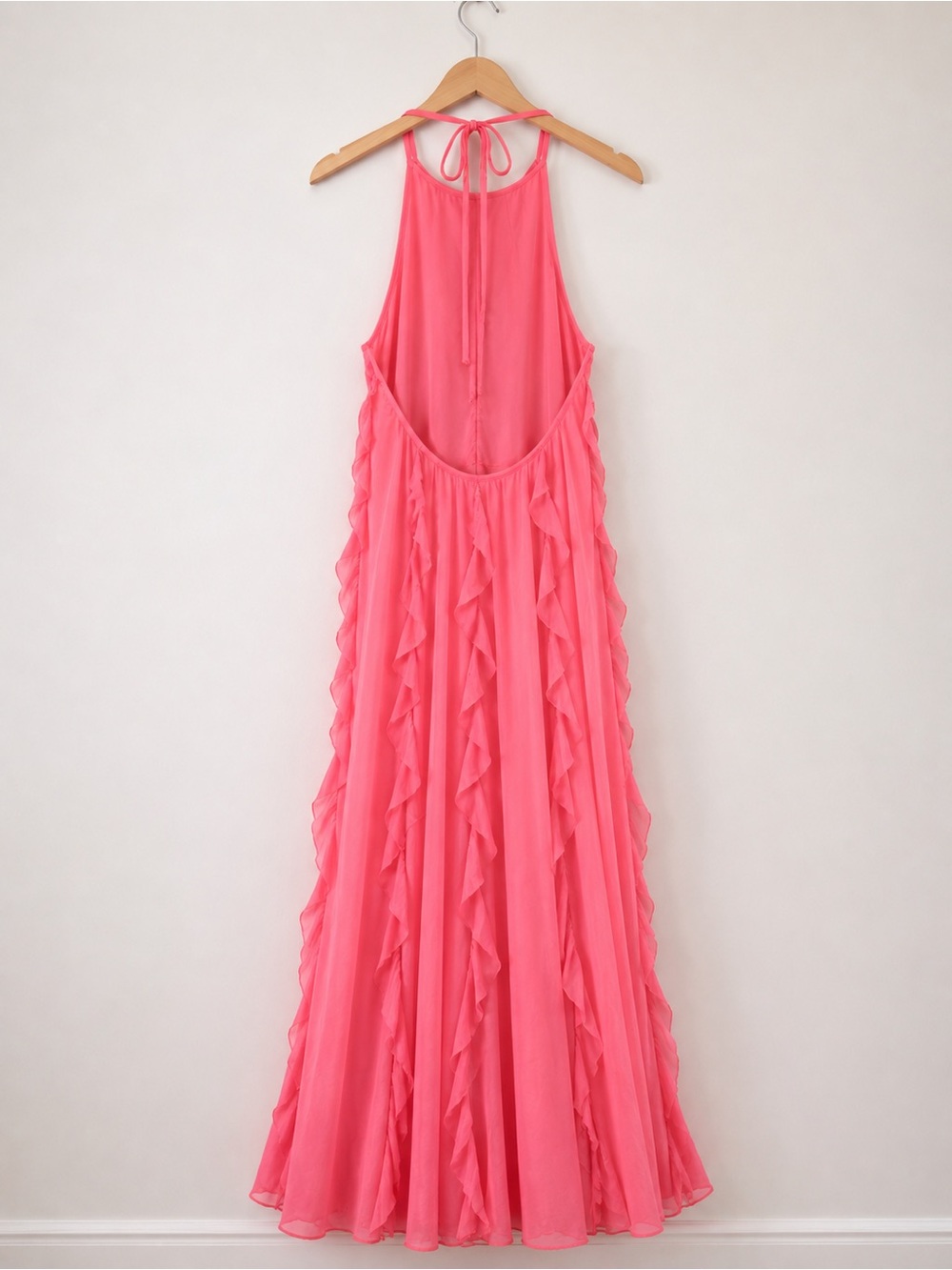 NWT STAUD Marike Coral Pink Ruffle Halter Maxi Dress Wedding Guest Dress Size 4 - Picture 5 of 8